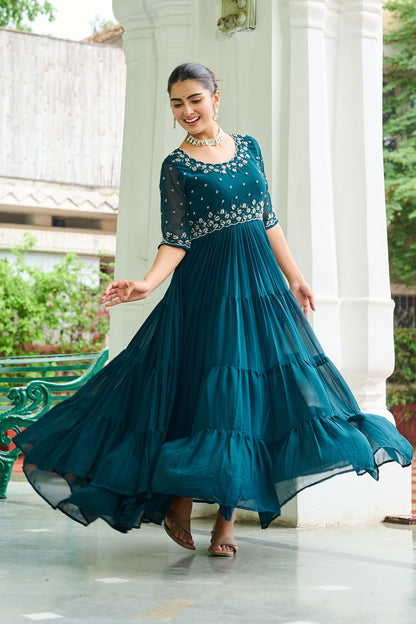 Lahriya Rama Teal Bead Embroidered Gown