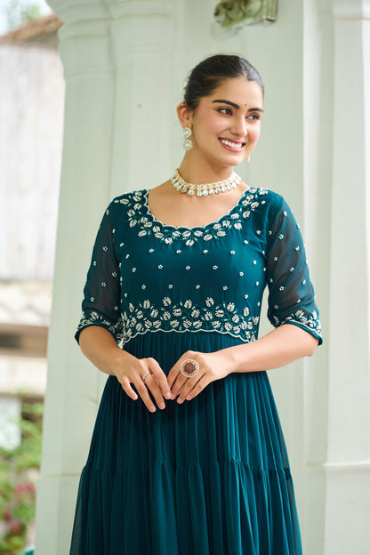 Lahriya Rama Teal Bead Embroidered Gown