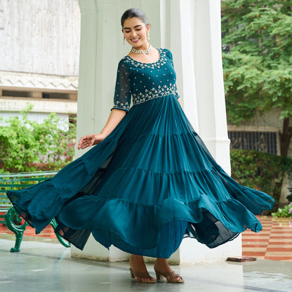 Lahriya Rama Teal Bead Embroidered Gown
