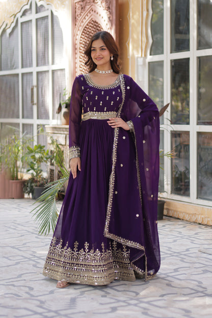 Sanvari Purple Faux Blooming Embroidered Gown With Dupatta