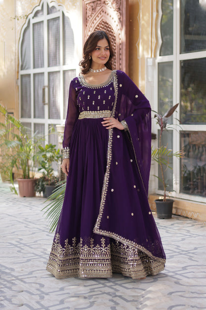 Sanvari Purple Faux Blooming Embroidered Gown With Dupatta