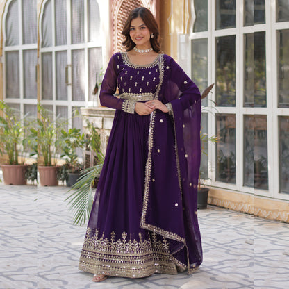 Sanvari Purple Faux Blooming Embroidered Gown With Dupatta