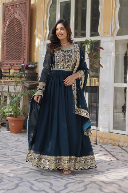 Nazeera Rama Faux Blooming Embroidered Gown With Dupatta