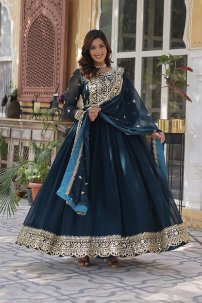 Nazeera Rama Faux Blooming Embroidered Gown With Dupatta