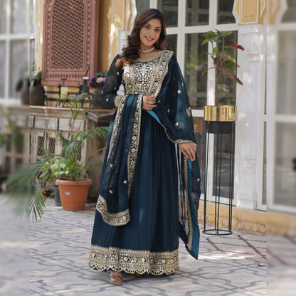 Nazeera Rama Faux Blooming Embroidered Gown With Dupatta