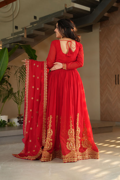 Aarohi Scarlet Flow Embroidered Gown