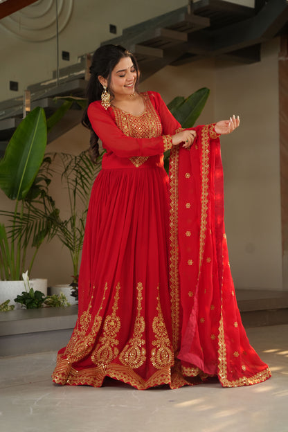 Aarohi Scarlet Flow Embroidered Gown
