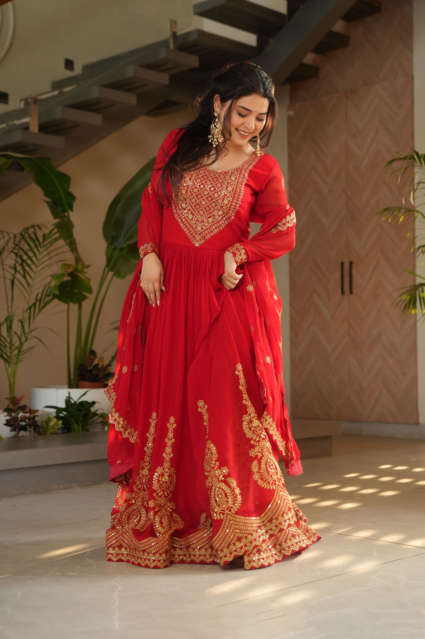 Aarohi Scarlet Flow Embroidered Gown