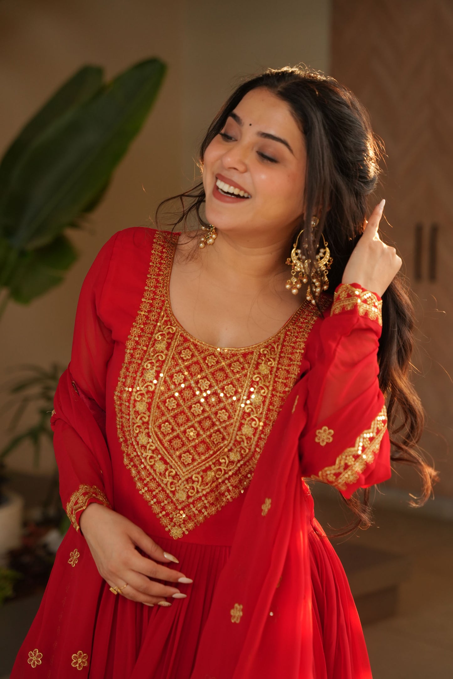 Aarohi Scarlet Flow Embroidered Gown