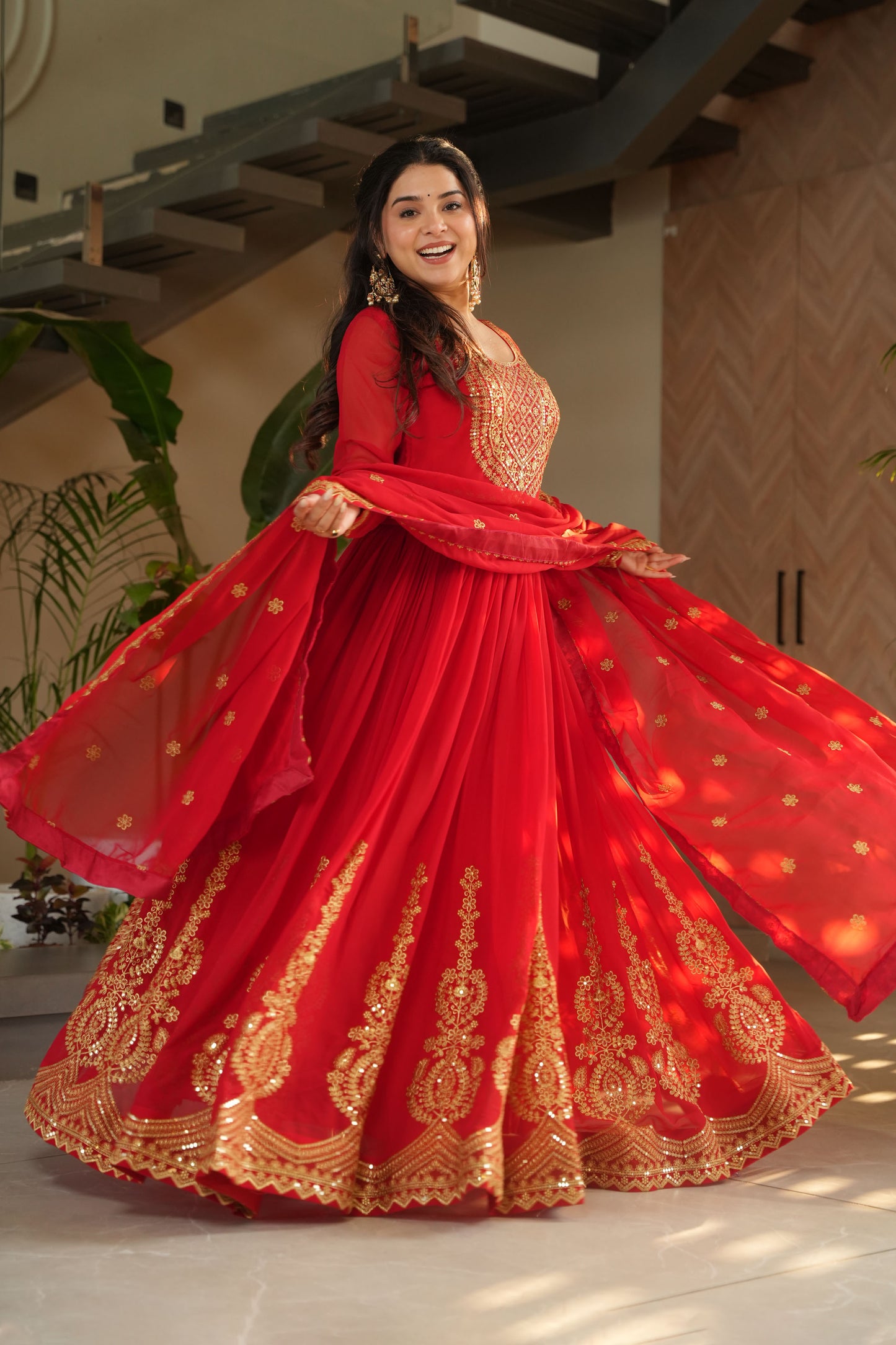 Aarohi Scarlet Flow Embroidered Gown