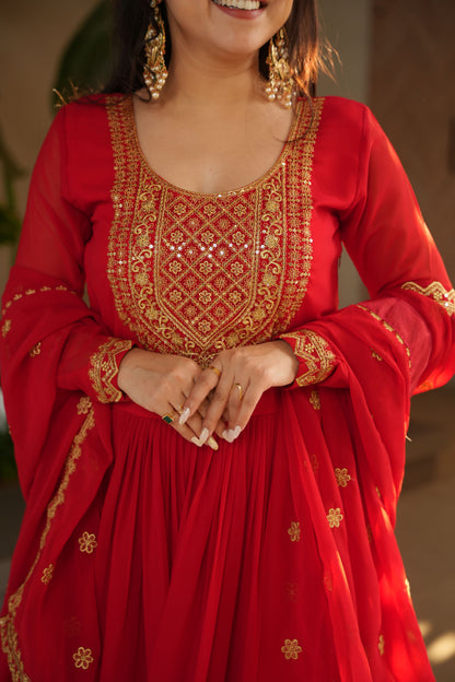 Aarohi Scarlet Flow Embroidered Gown