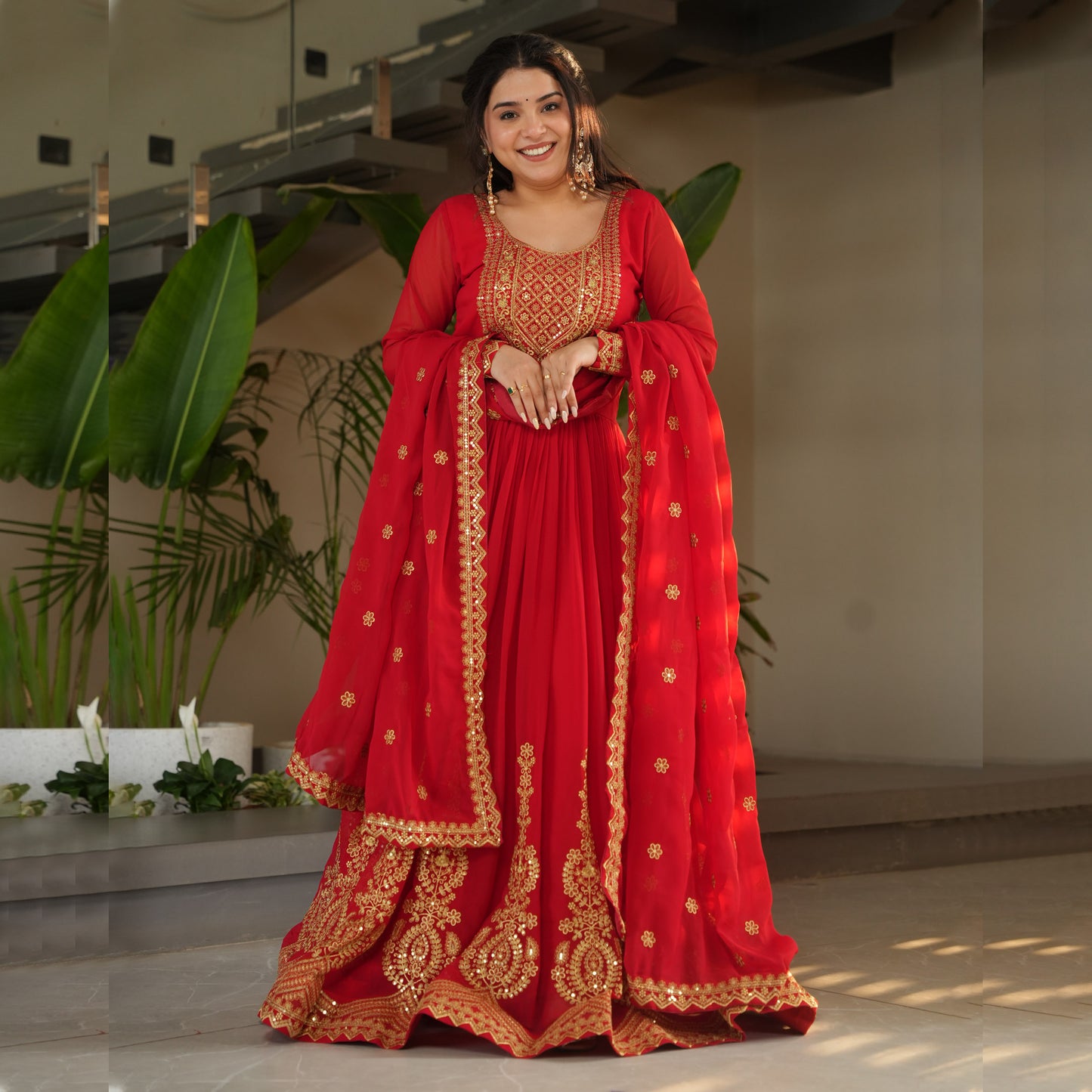 Aarohi Scarlet Flow Embroidered Gown