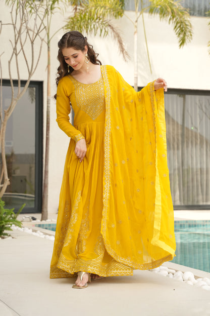 Suryani Mustard Yellow Embroidered Gown