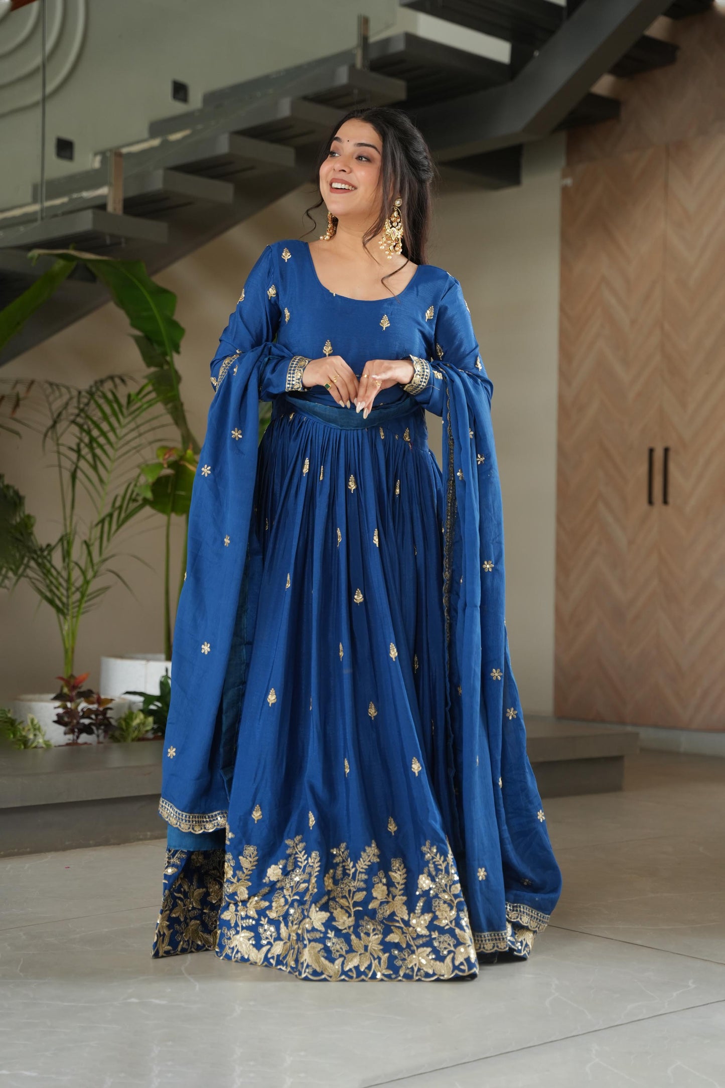 Aarohi Royal Blue Embroidered Gown