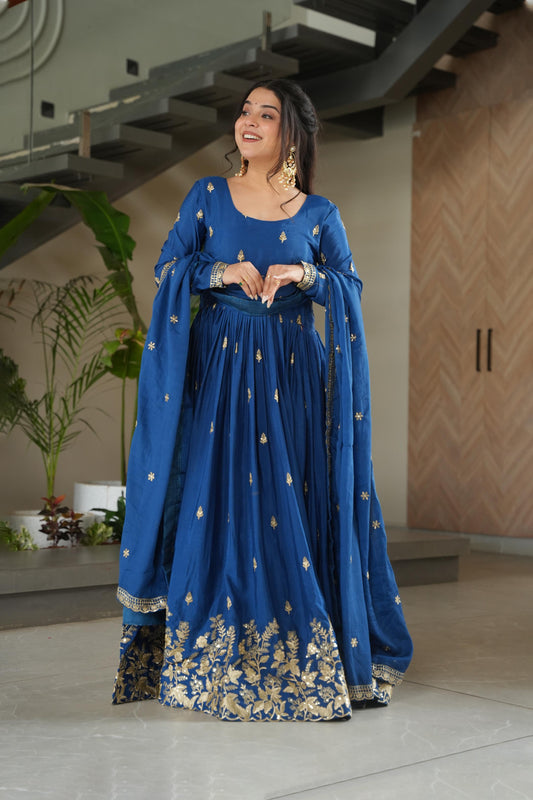 Aarohi Royal Blue Embroidered Gown