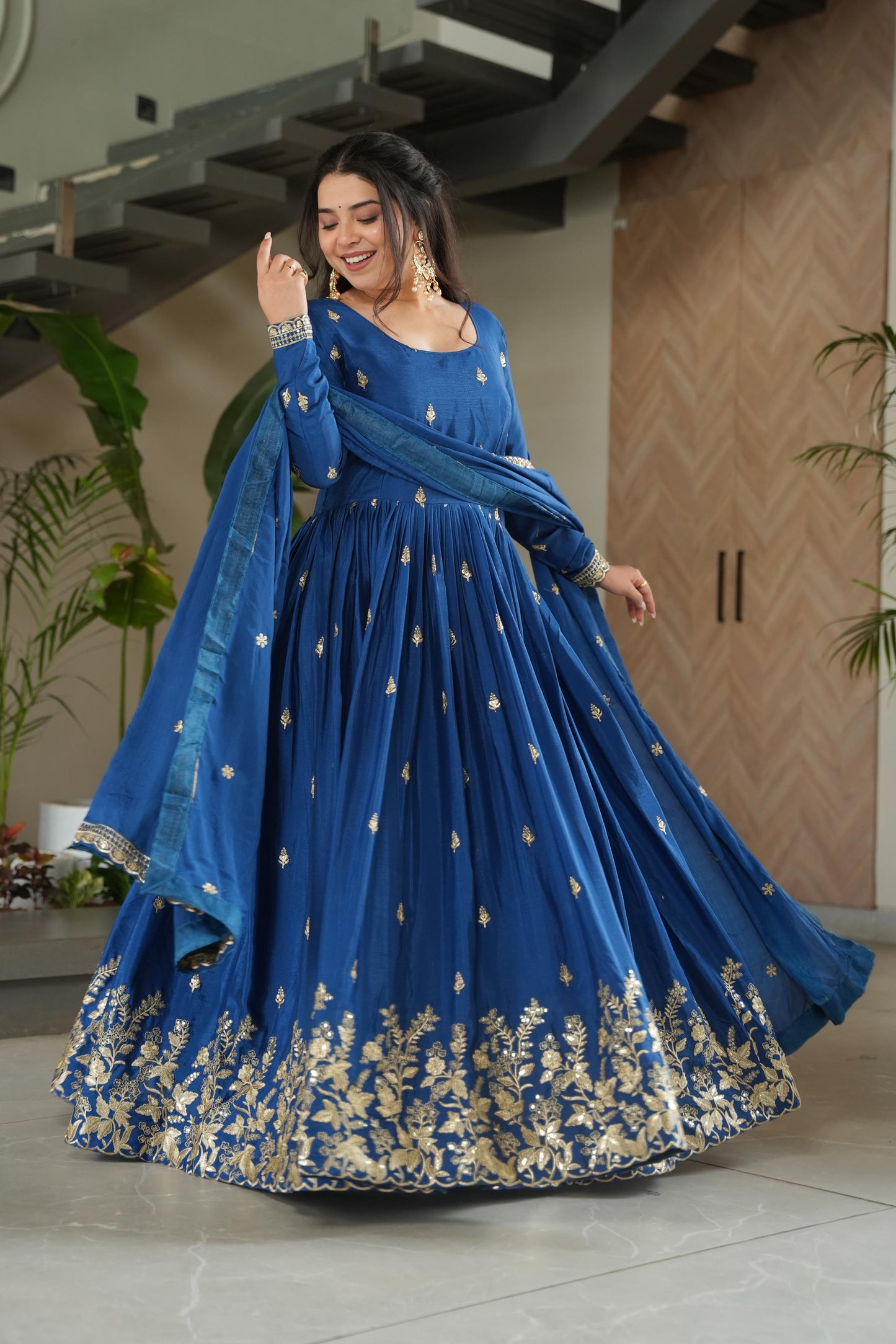 Aarohi Royal Blue Embroidered Gown