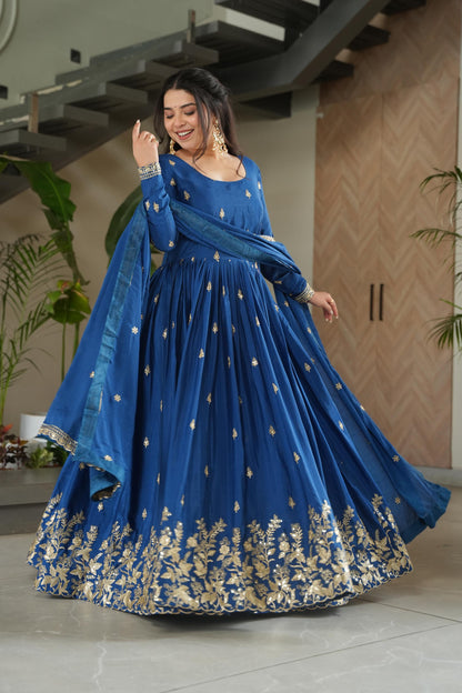 Aarohi Royal Blue Embroidered Gown