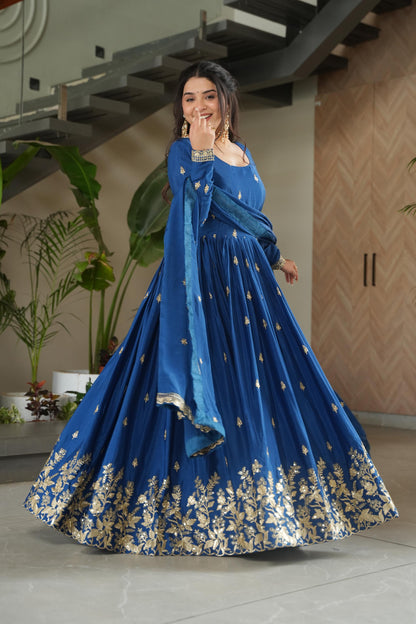 Aarohi Royal Blue Embroidered Gown