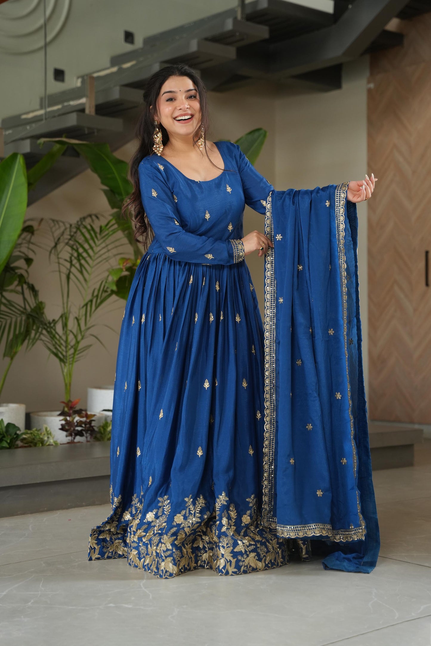 Aarohi Royal Blue Embroidered Gown