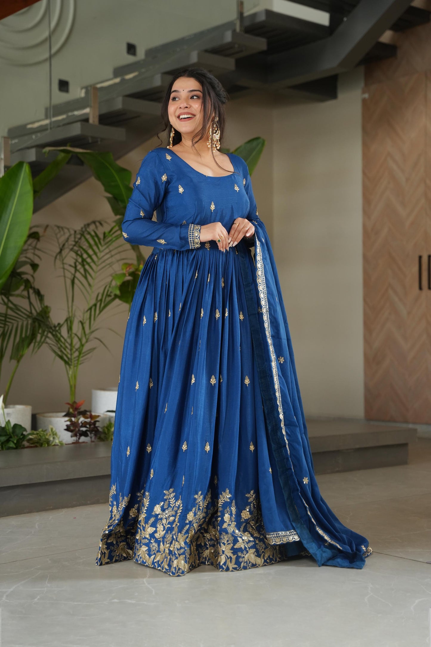 Aarohi Royal Blue Embroidered Gown