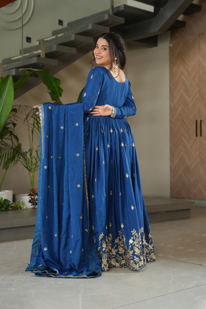 Aarohi Royal Blue Embroidered Gown