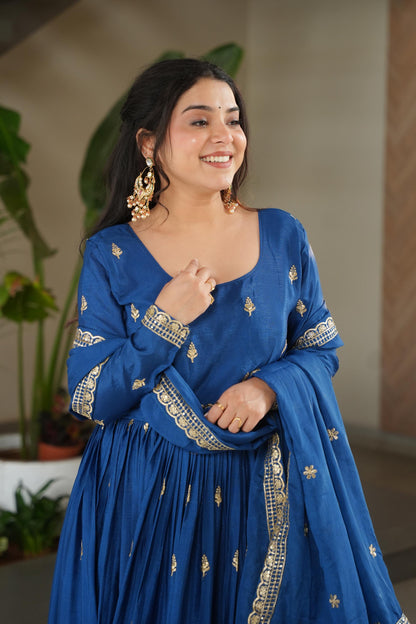 Aarohi Royal Blue Embroidered Gown