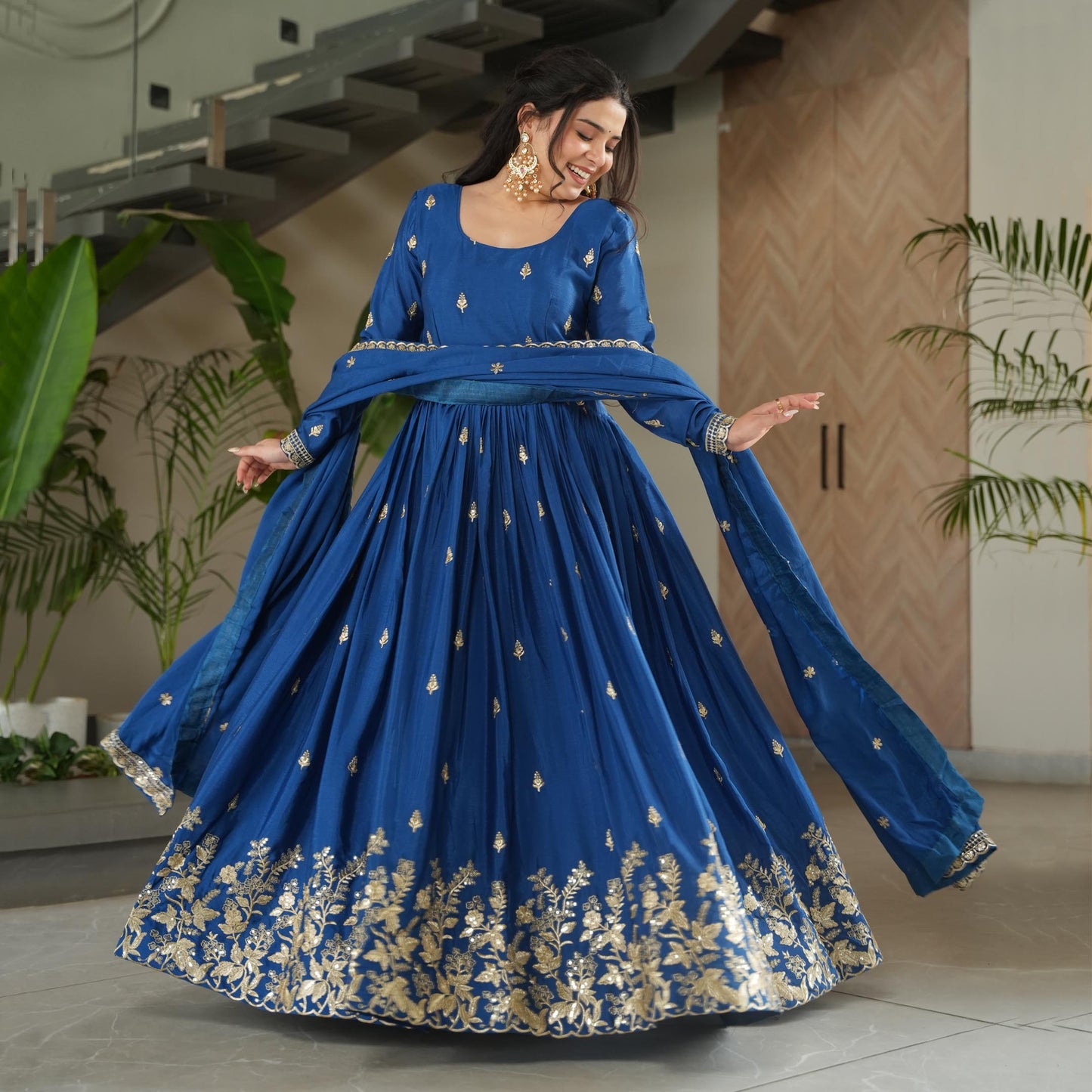 Aarohi Royal Blue Embroidered Gown