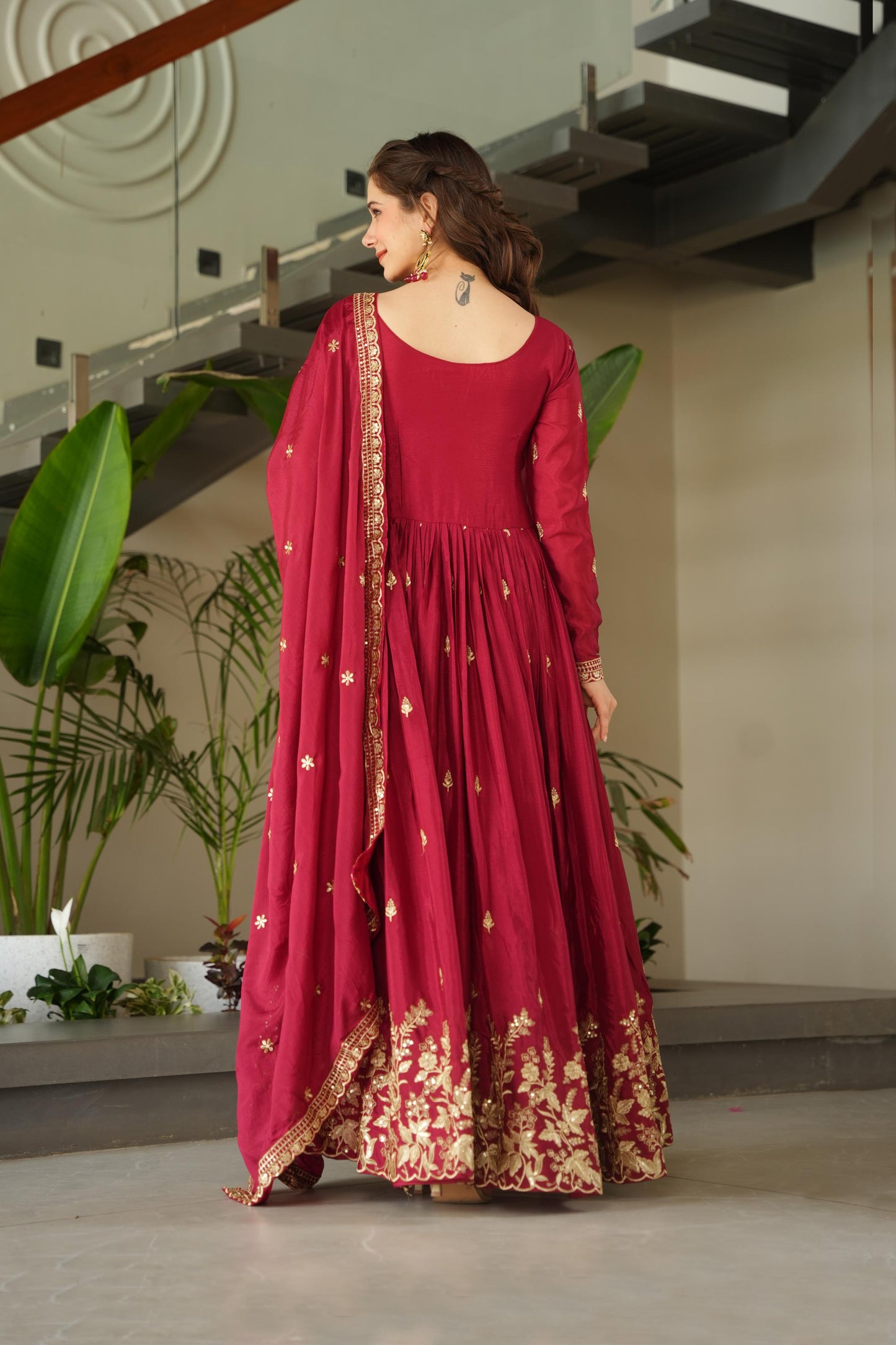 Kashvi Maroon Royale Embroidered Gown