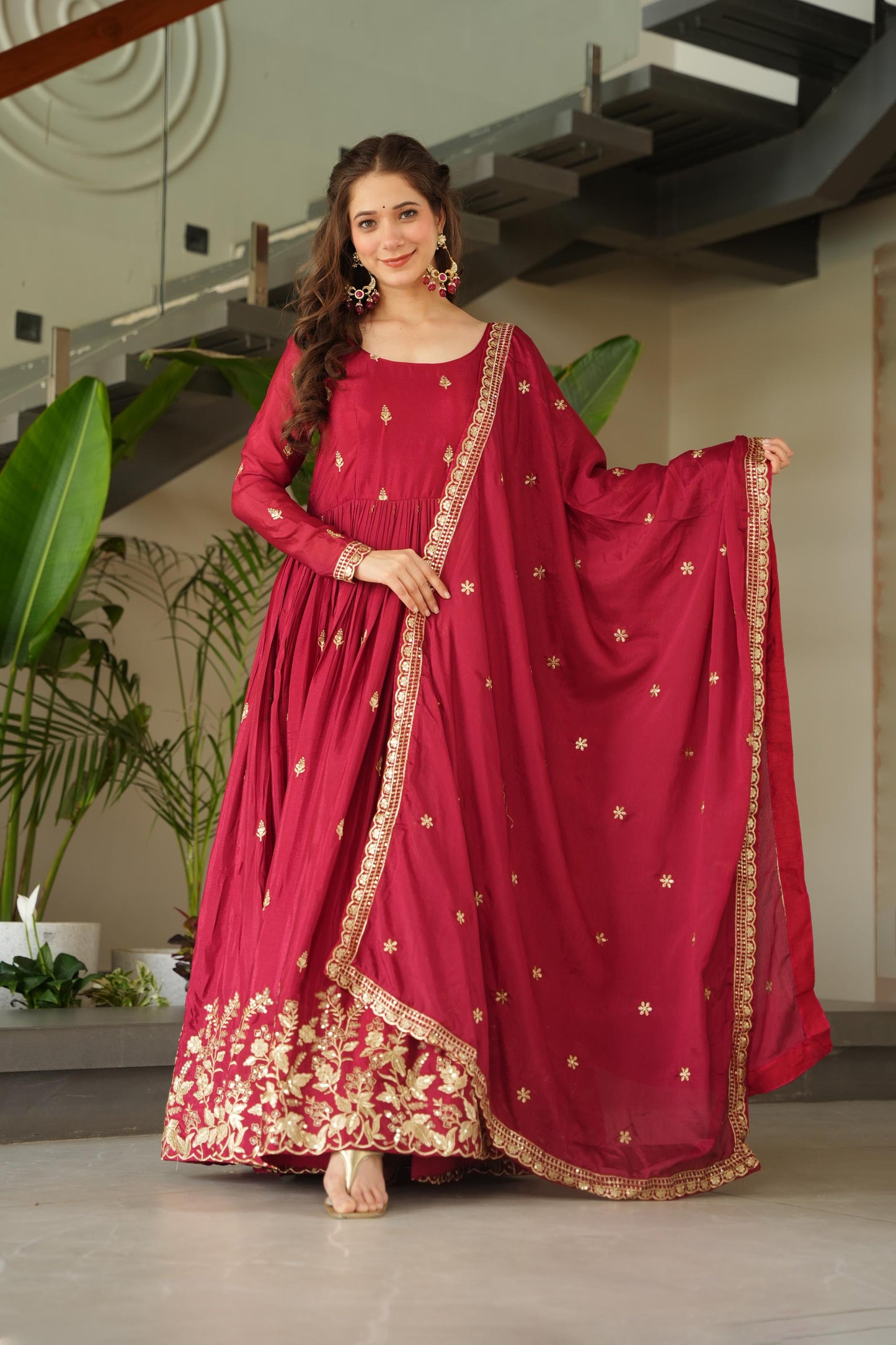 Kashvi Maroon Royale Embroidered Gown