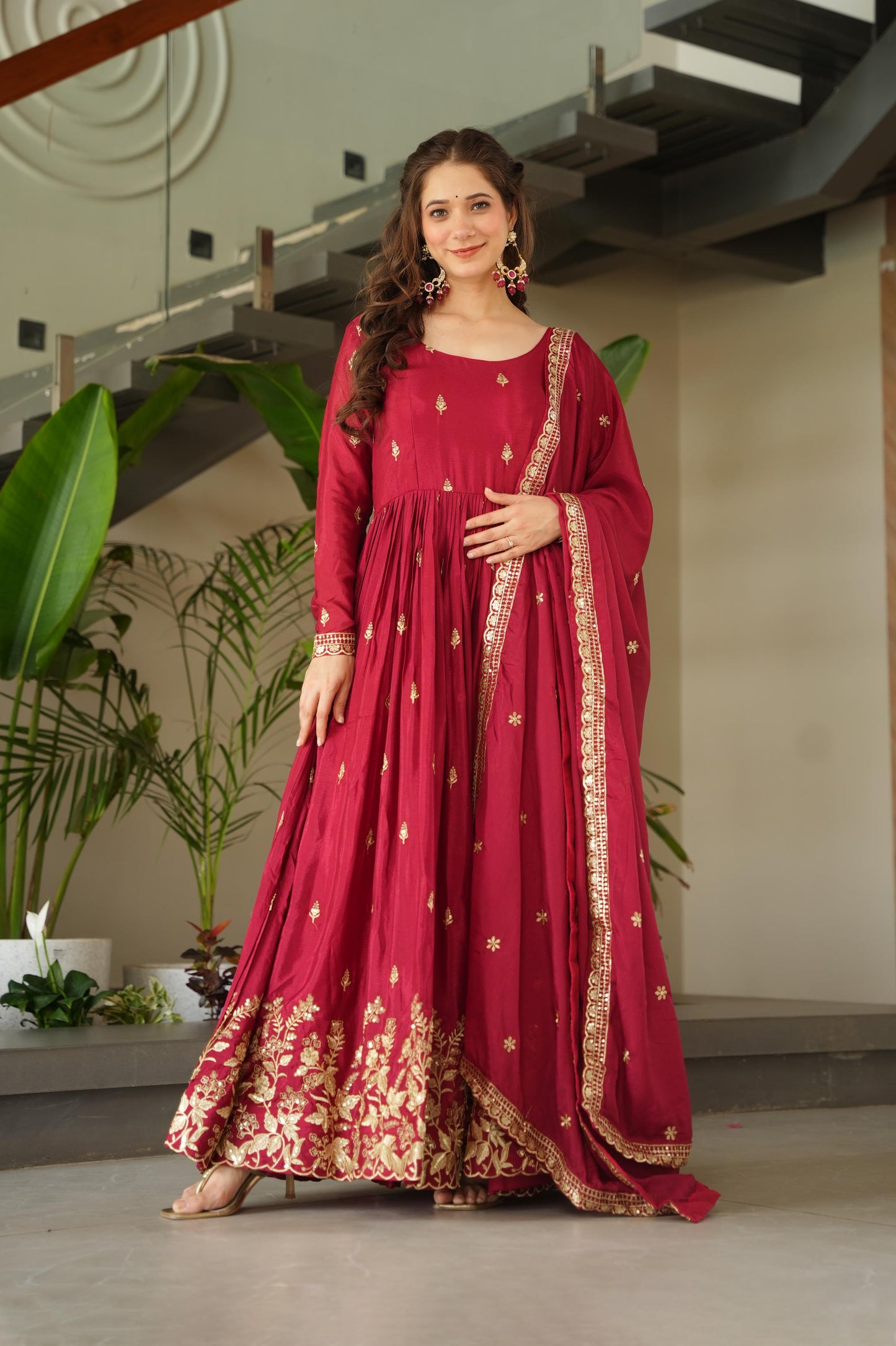 Kashvi Maroon Royale Embroidered Gown