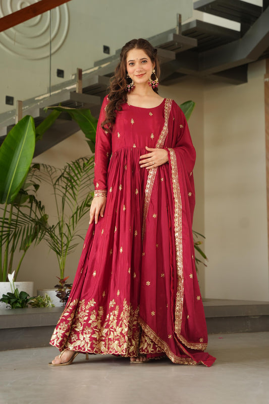 Kashvi Maroon Royale Embroidered Gown