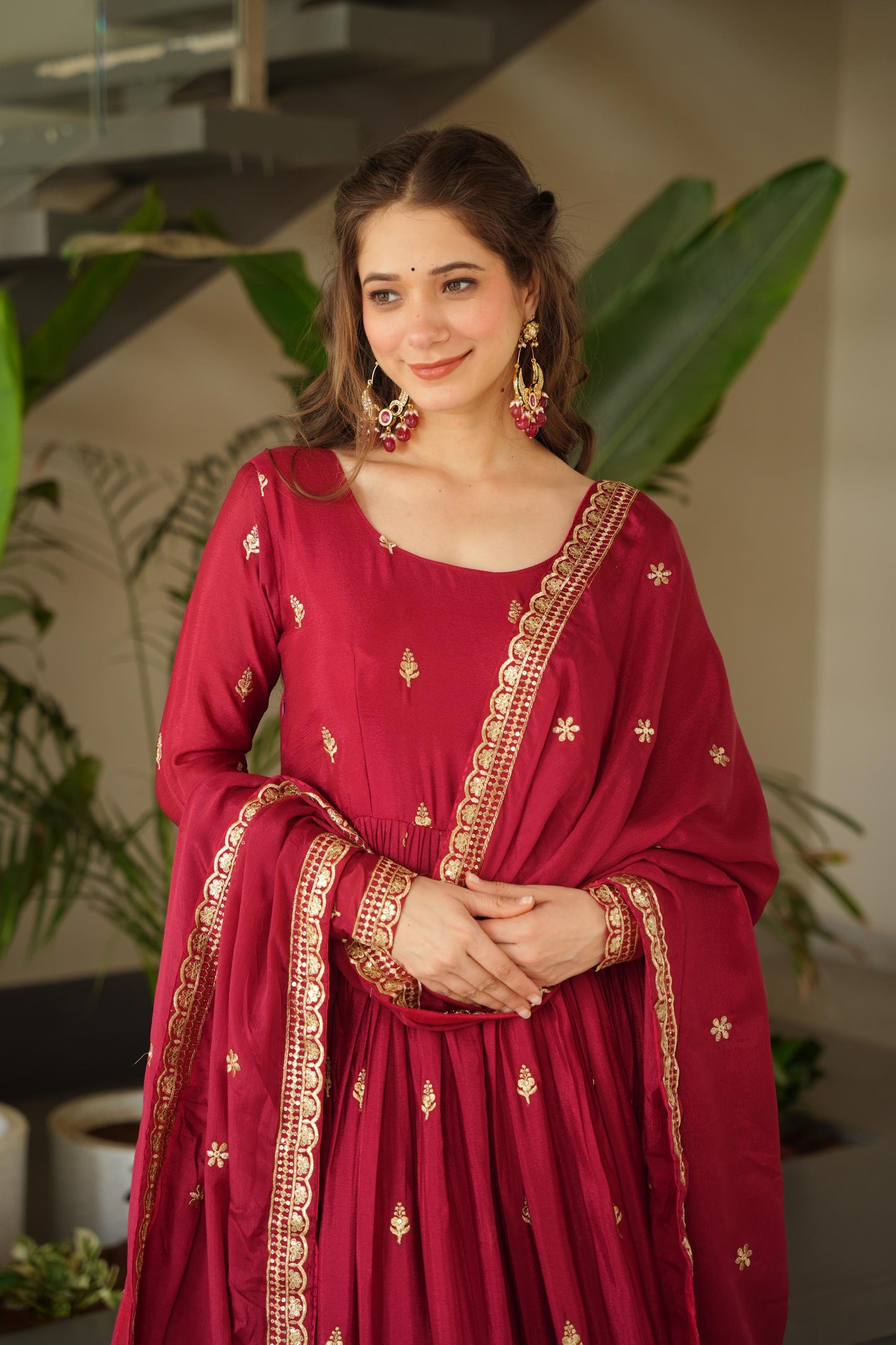 Kashvi Maroon Royale Embroidered Gown