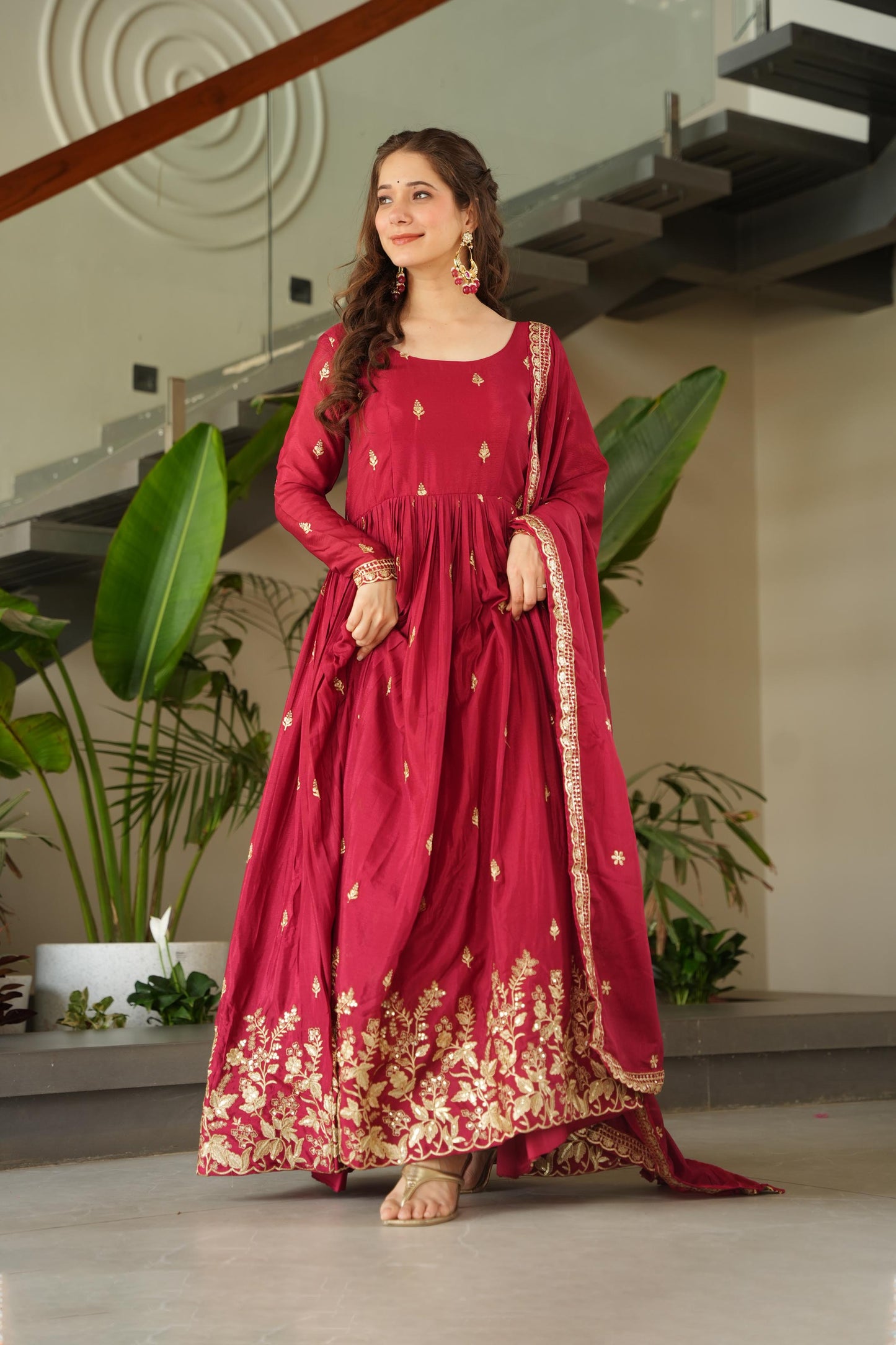 Kashvi Maroon Royale Embroidered Gown