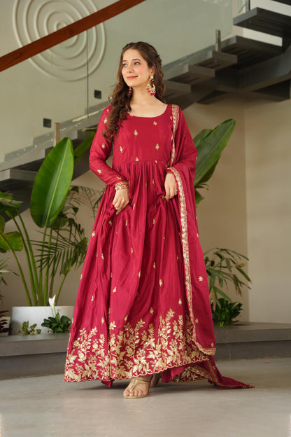 Kashvi Maroon Royale Embroidered Gown