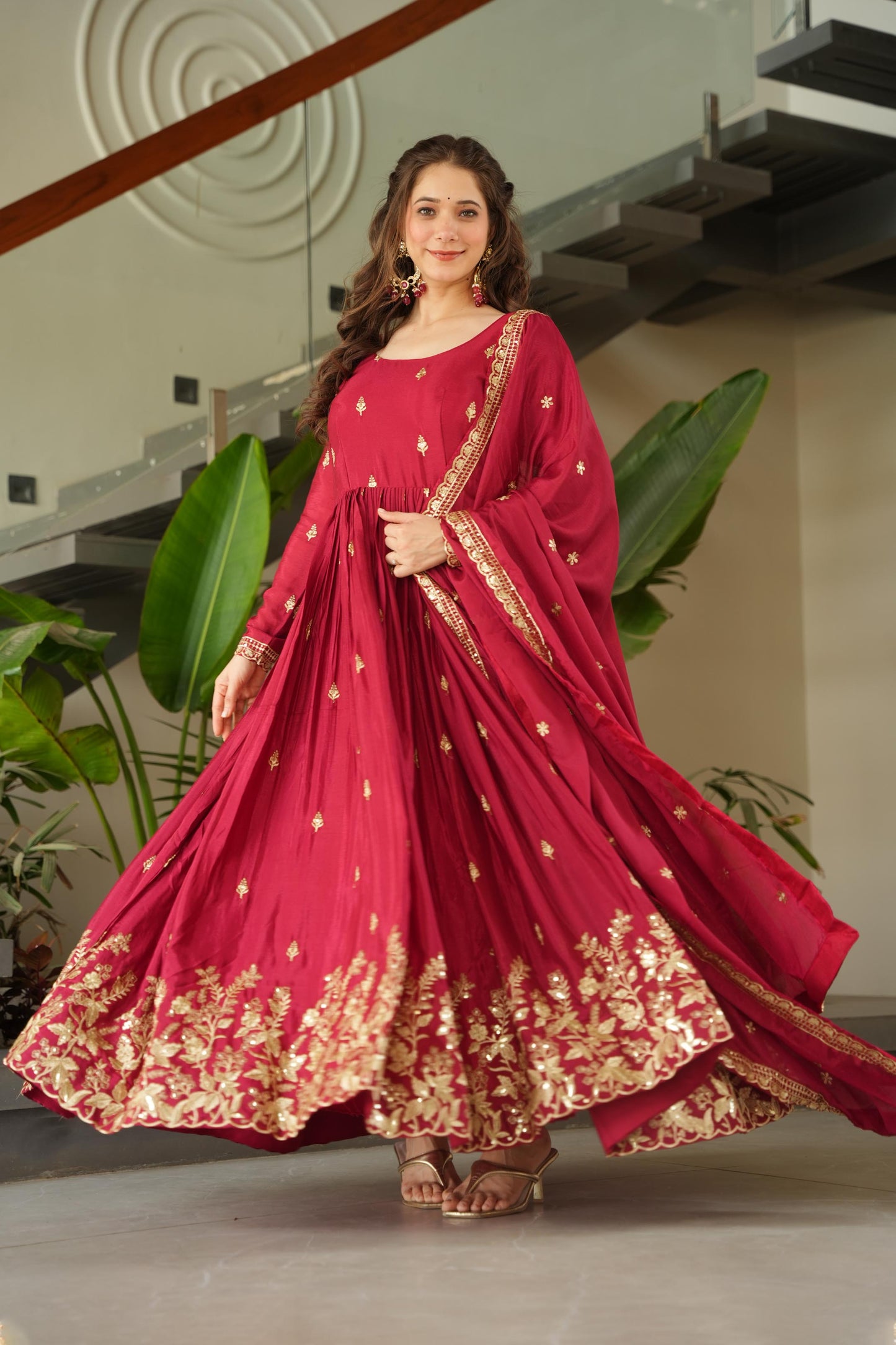 Kashvi Maroon Royale Embroidered Gown