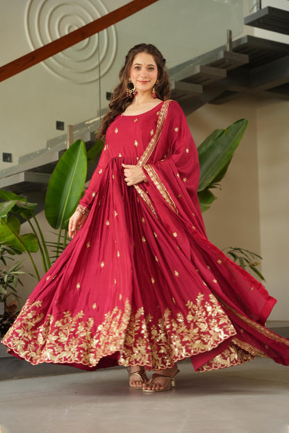 Kashvi Maroon Royale Embroidered Gown