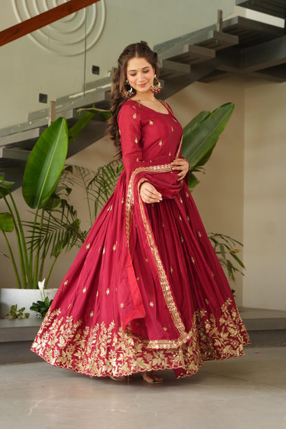 Kashvi Maroon Royale Embroidered Gown
