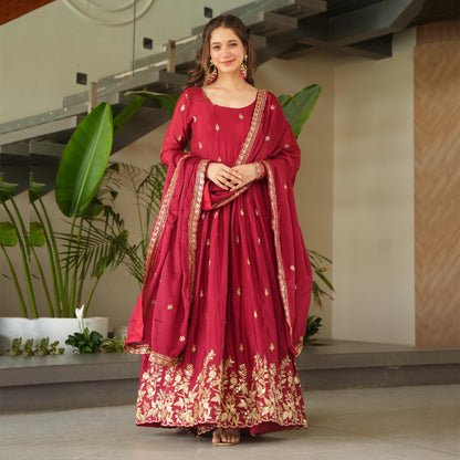 Kashvi Maroon Royale Embroidered Gown