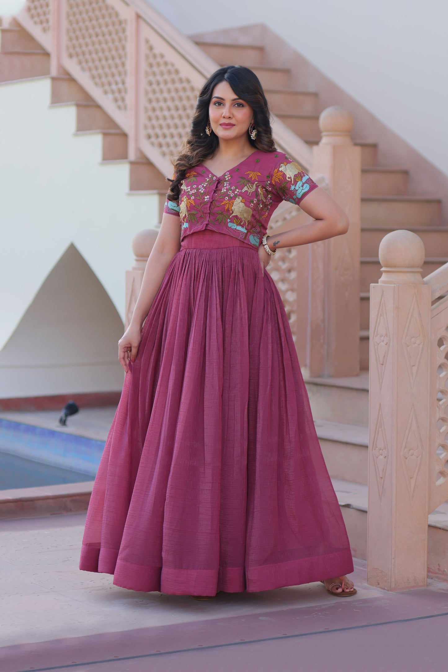 Onion Wine Botanical Work Gown with Koti