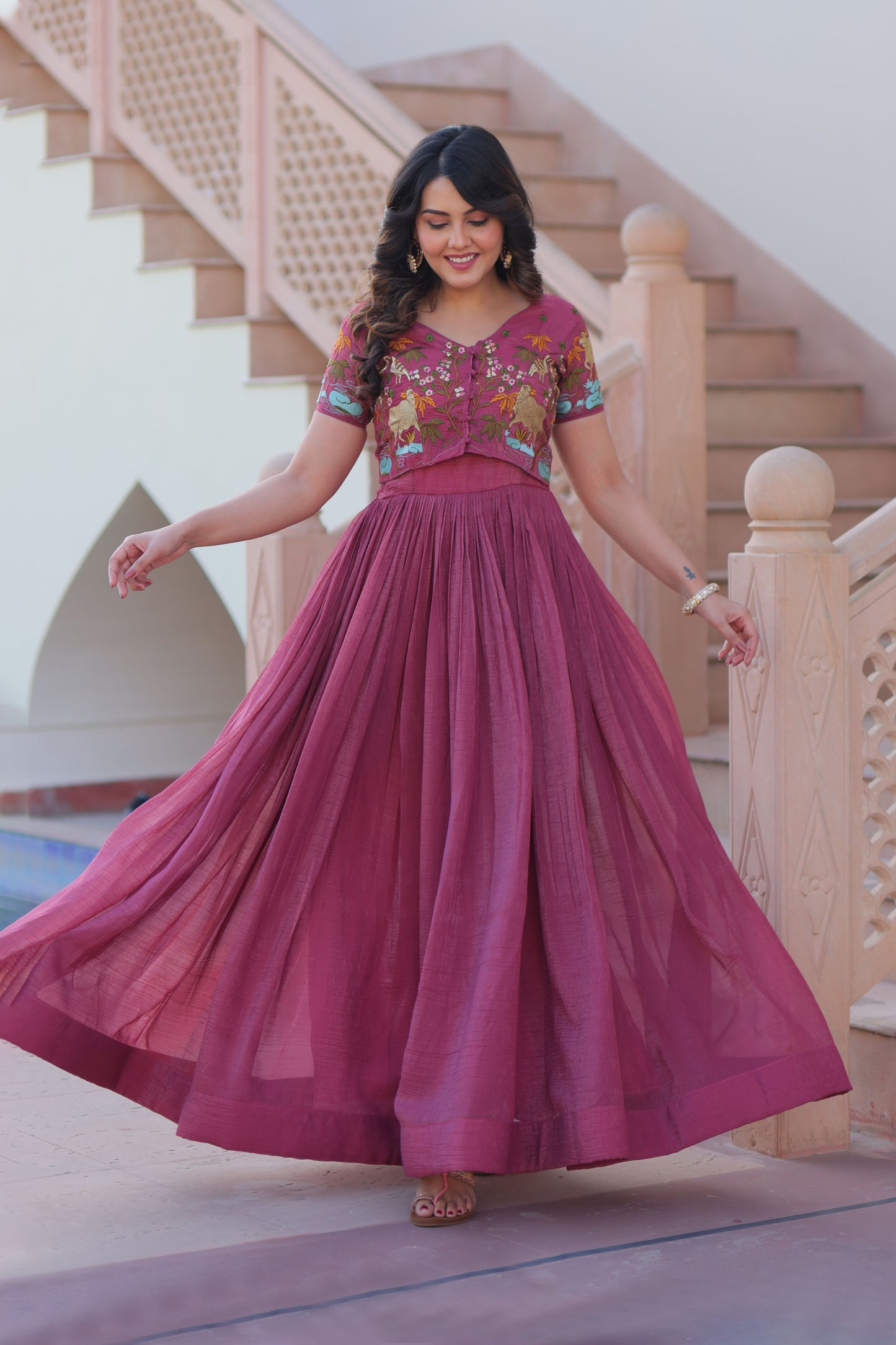 Onion Wine Botanical Work Gown with Koti