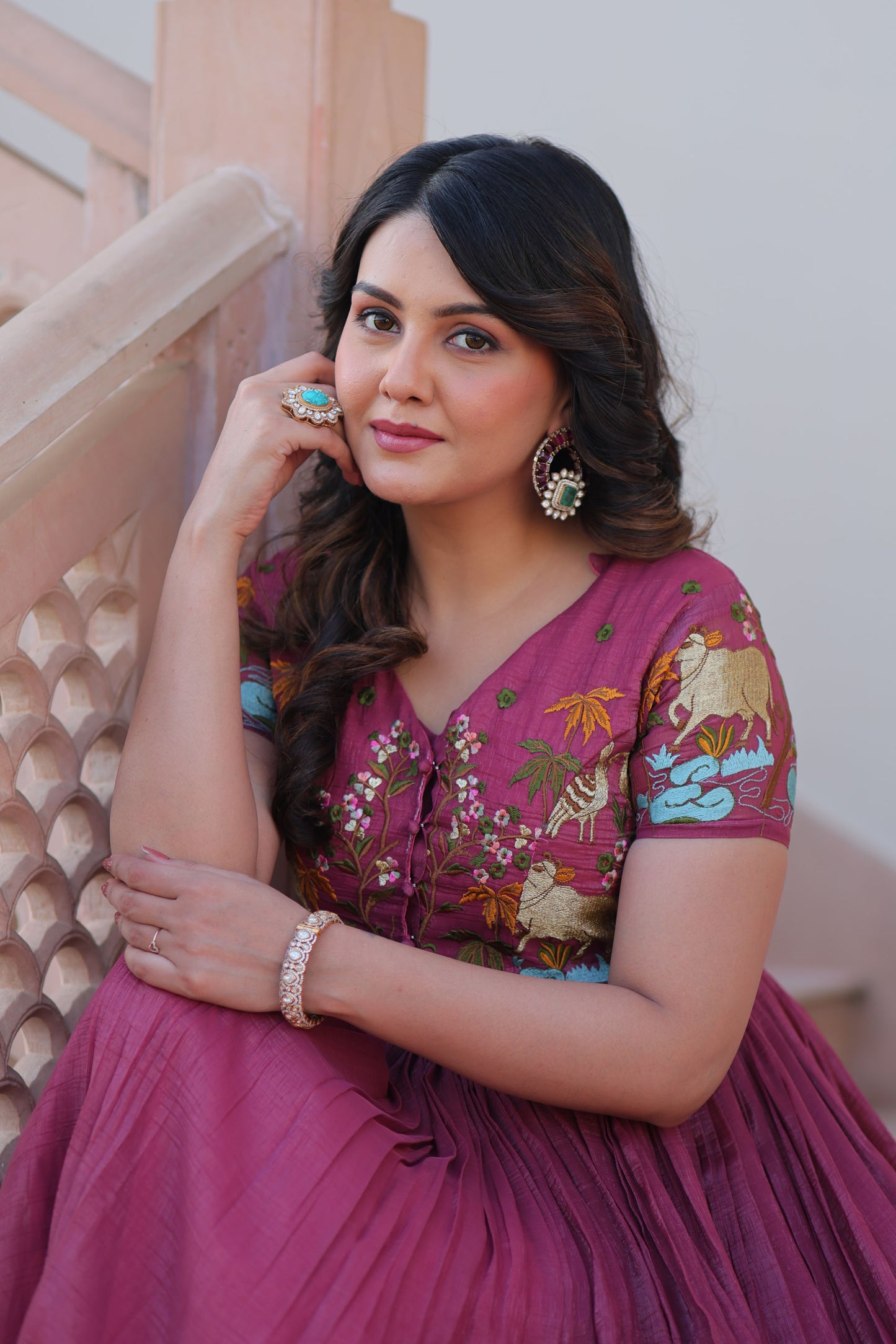 Onion Wine Botanical Work Gown with Koti