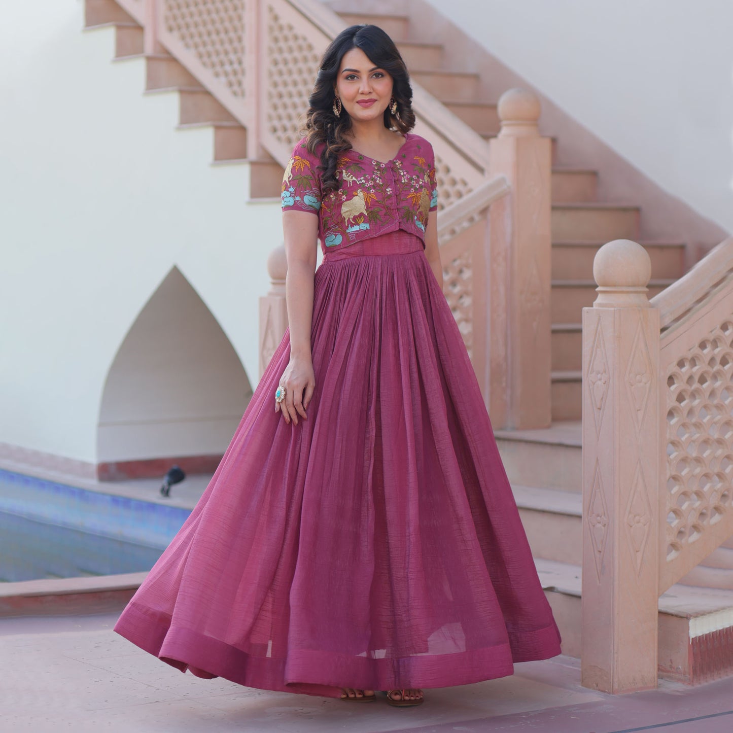 Onion Wine Botanical Work Gown with Koti