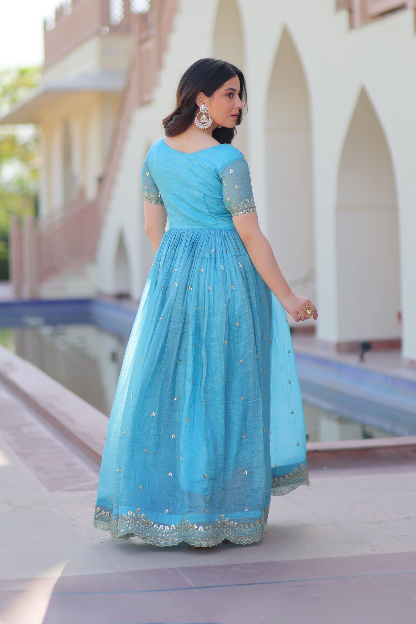 Elina Sky Floral Embroidered Gown