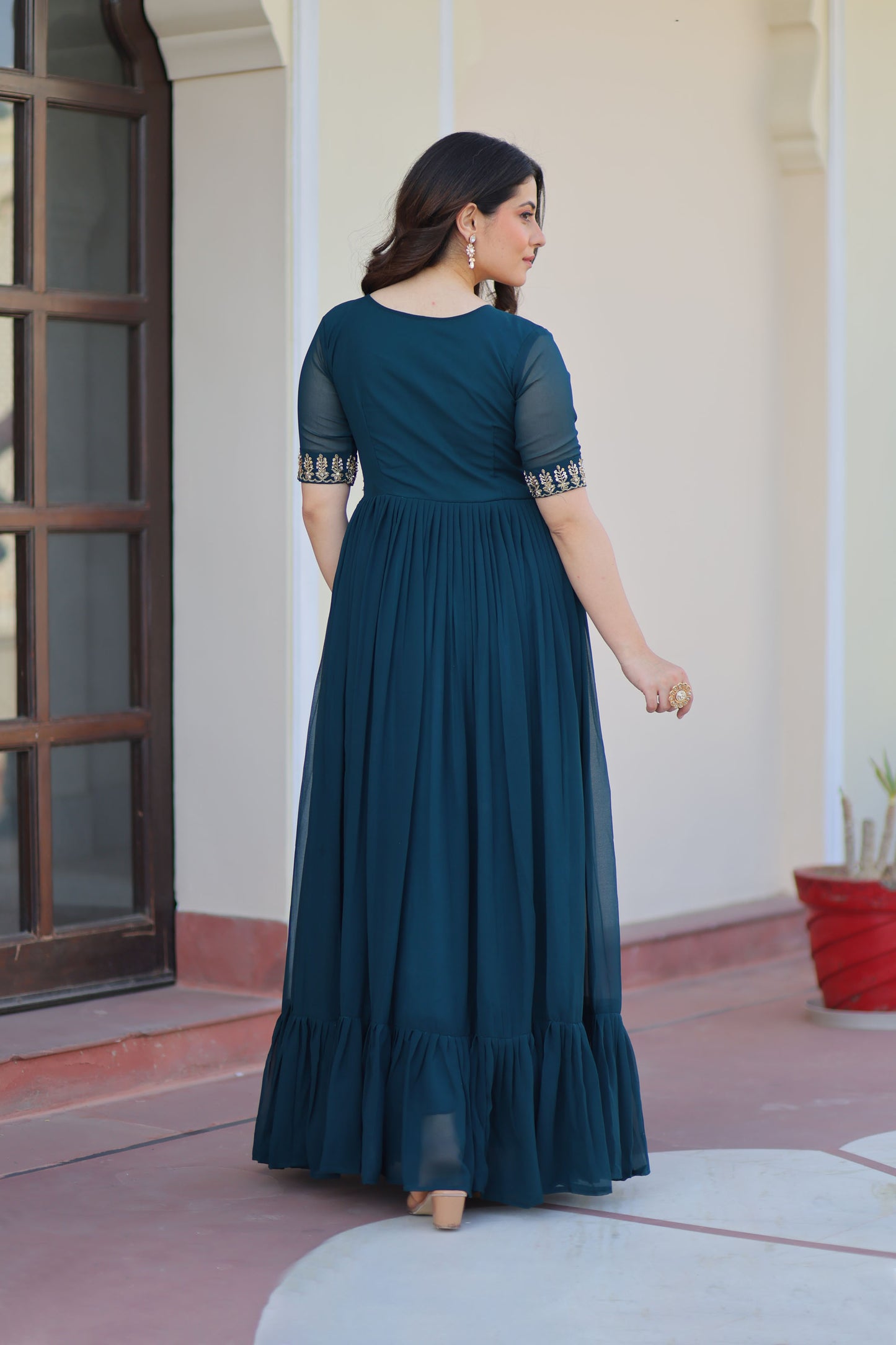 Rama Green Elegance Flared Gown