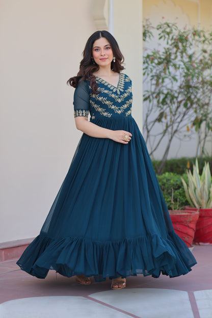 Rama Green Elegance Flared Gown
