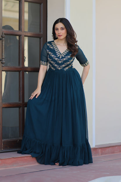 Rama Green Elegance Flared Gown