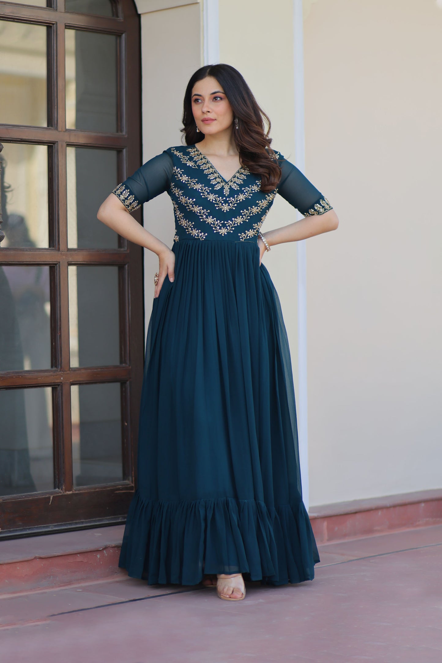 Rama Green Elegance Flared Gown