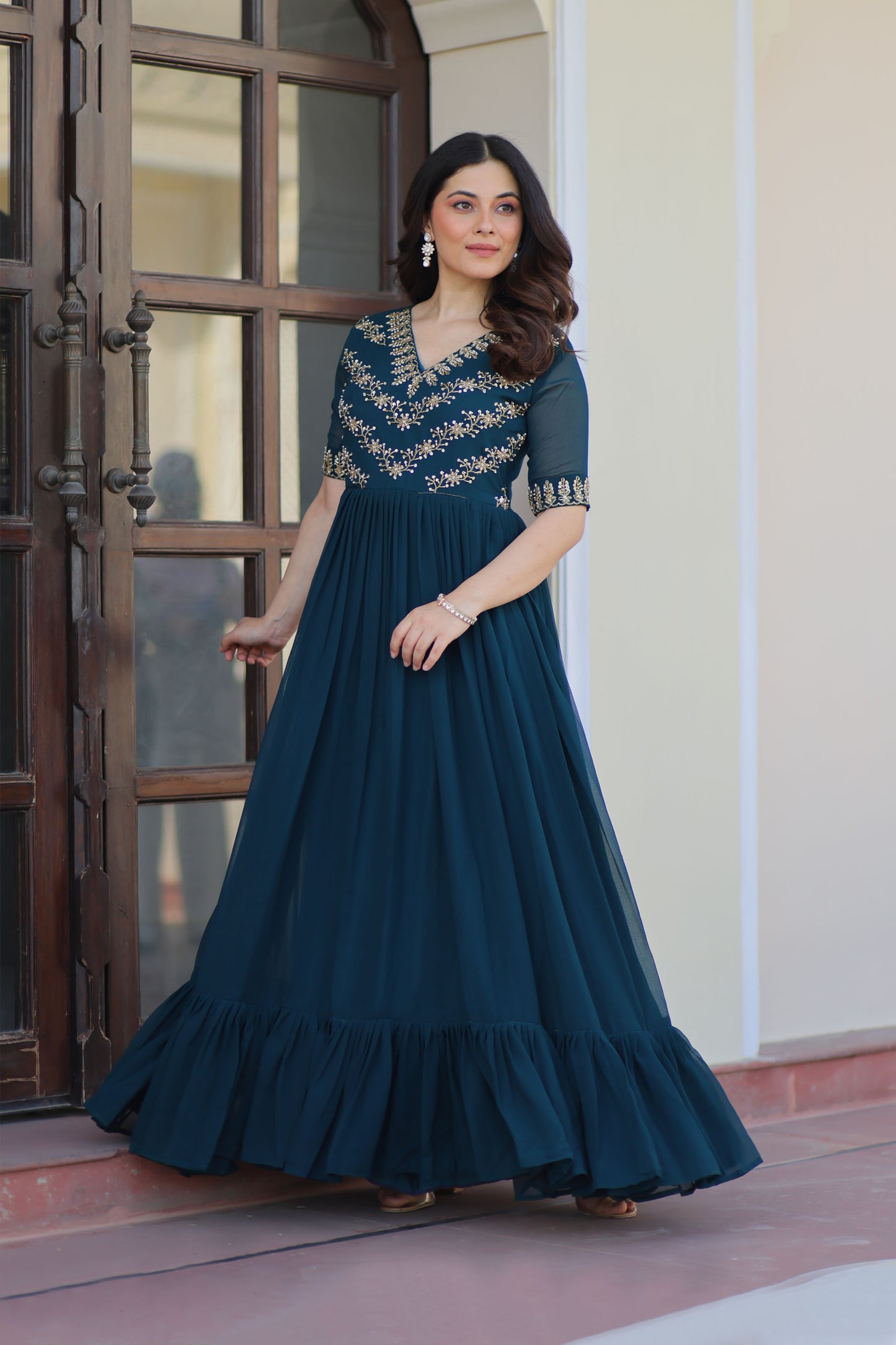 Rama Green Elegance Flared Gown