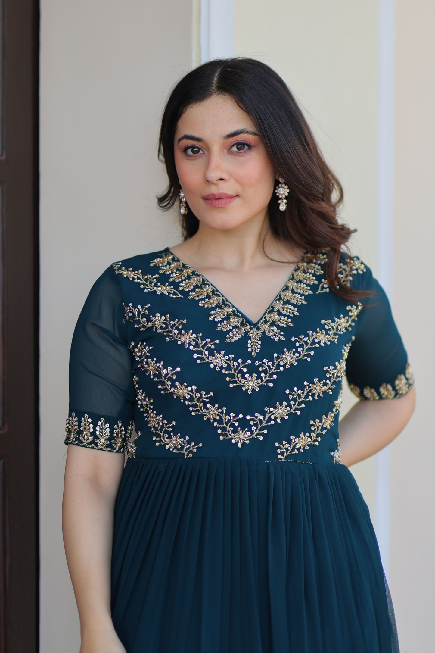 Rama Green Elegance Flared Gown