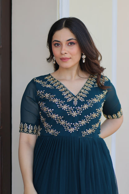 Rama Green Elegance Flared Gown